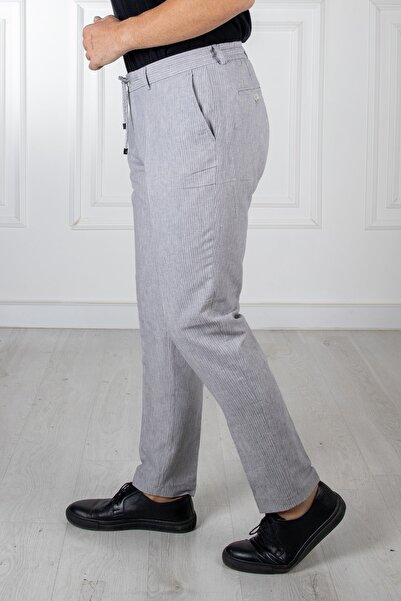 SÜMERLER GİYİM Смугасті сірі штани з еластичним поясом