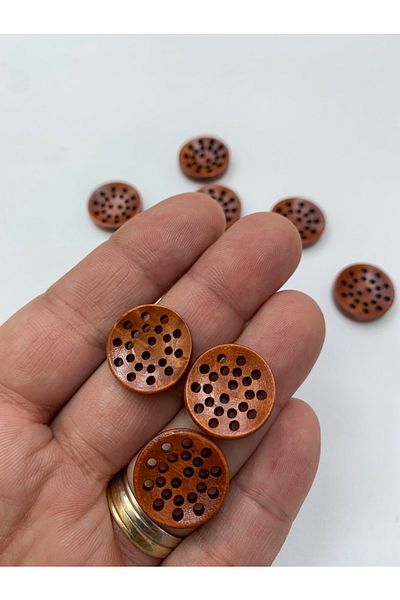 Rengarenk tuhafiye ve hobi Button Wooden Raw Red Brown 10 Pieces