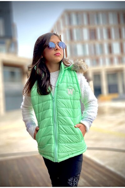 WENA KİDS Girl's Furry Hooded Puffer Vest