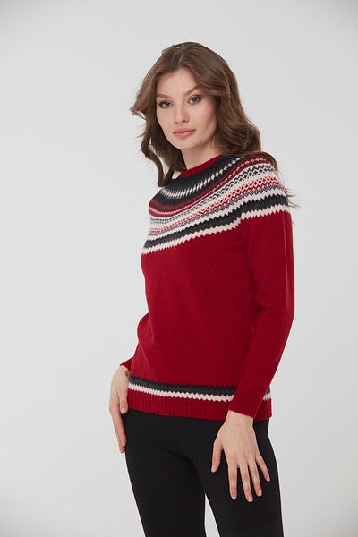 Desen Triko Women's Crew Neck Embroidered Patterned Wool Sweater 0242086 Red