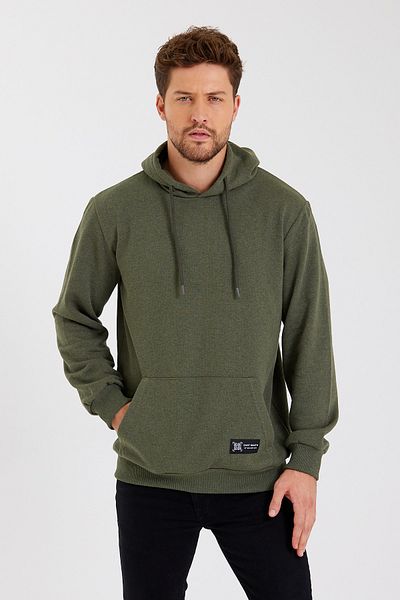 mmetalic Ανδρικό φούτερ από βαμβακερή κουκούλα Khaki Kangaroo Pocket