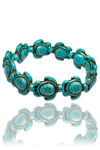 Tesbih Atölyesi Turtle Cut Certified Bracelet with Turquoise Stones
