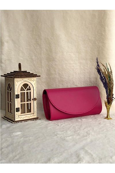 efnanstore Pochetă portofoliu rochie de seară din piele moale fucsia