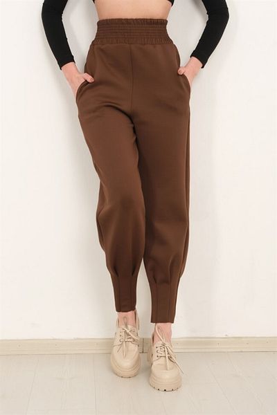 Winmoda34 Scuba Diver Jogger Sweatpants ψηλόμεσο με φαρδιά ζώνη στο πόδι Πέτα με λεπτομέρειες
