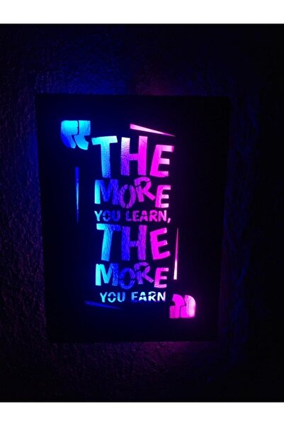 ÇAKRA The More You Learn Led Işıklı Ahşap Tablo 50x35cm Duvar Dekoru.