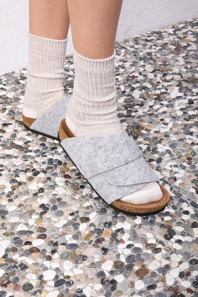 Land of Cork Lupine Gray Felt Anatomical Cork Sole Slippers