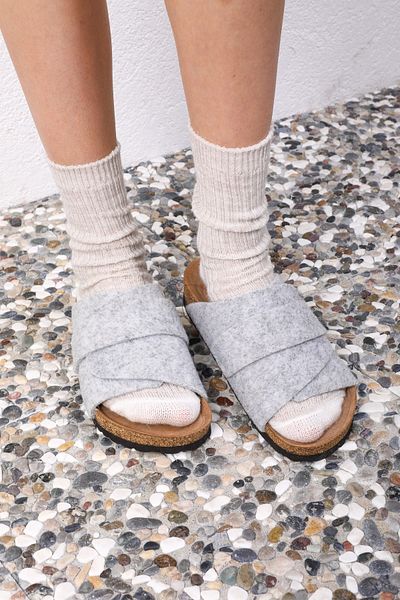 Land of Cork Lupine Gray Felt Anatomical Cork Sole Slippers