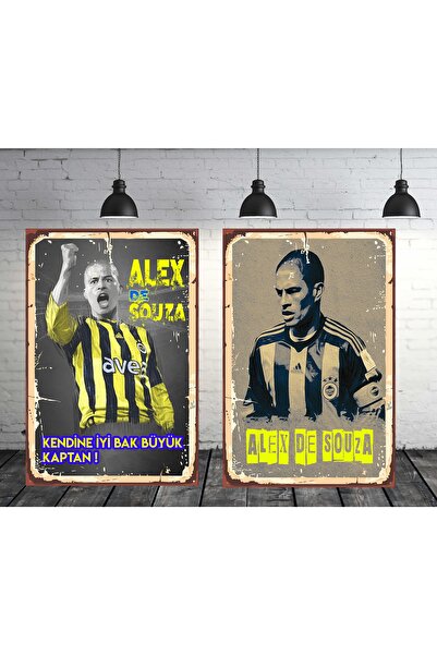 TAKIFİX Alex De Souza Seti Fenerbahçe 2 Adet 20x30 Cm Retro Ahşap Tablo