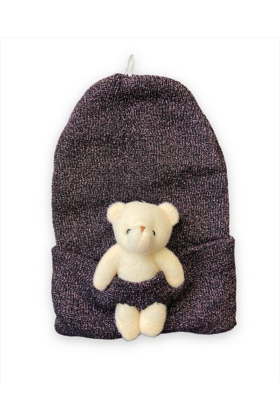 Pink Hippo Kids Плетена шапка с плюшено мече