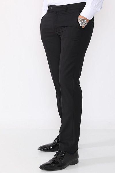 R-Germen Men's Black Slim Fit Chinou Pattern Fabric Trousers