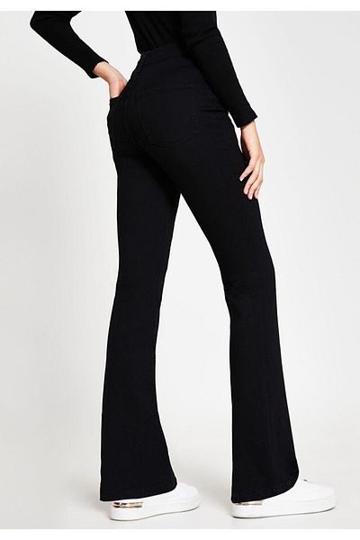 LİMABEL Flared Leg Jeans Colorfast Black Flared Jeans High Waist Denim Trousers