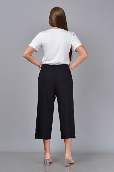 TUSSE Plus Size Viscose Capri Pants - Black, Elastic Waist, SoliD Color
