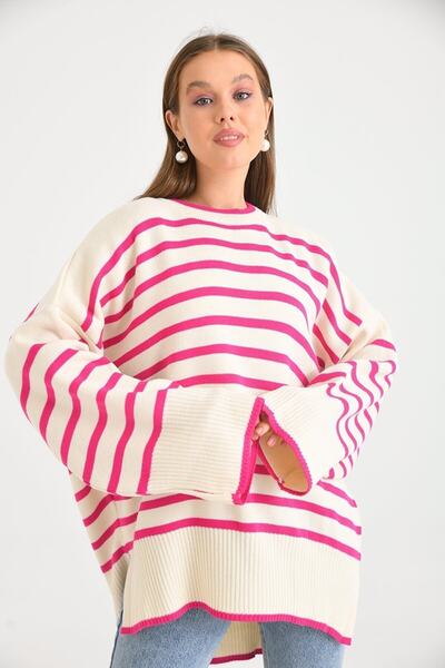 ECRİN MODA Pulover oversize tricot cu dungi pentru damă