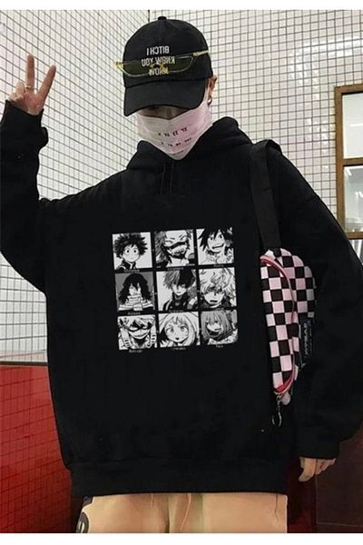 Touz My Hero Academia Collage Black Hooded Sweetshirt