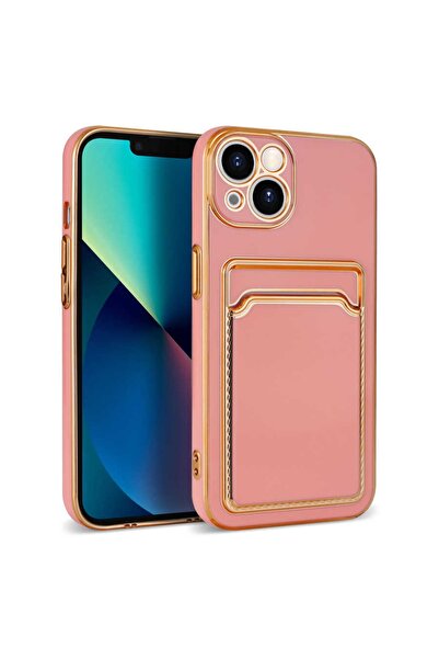 zore Iphone 13 Kılıf Bark Kartlıklı Kenarları Altın Renk Kılıf