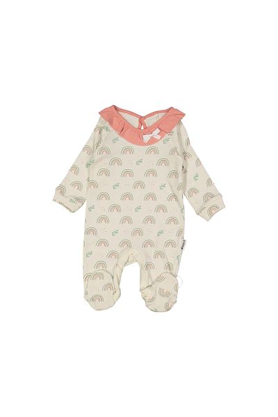 Necix's Bow Detailed Ruffle Collar Booties Rainbow Printed Jumpsuit
