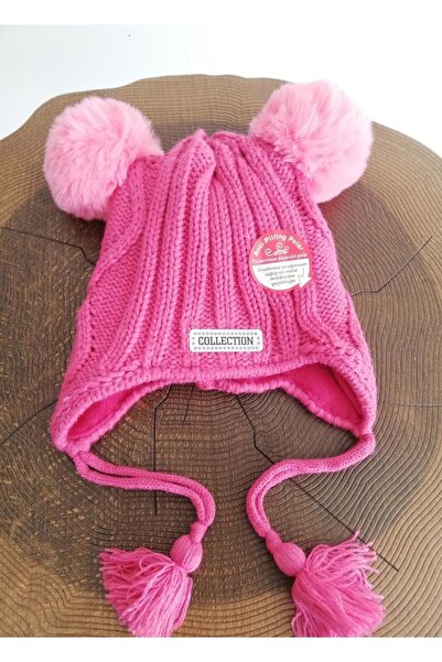Kitti Girl's Double Pompom with Fleece Ears Beanie 2120-04-197