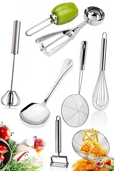 Trouvaille Ice Cream Spoon Beater Cheese Grater Zucchini Carver Stuffing Carver Colander Potato Peeler Whisk