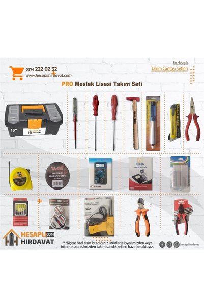 Hesaplı Hırdavat Meslek Lisesi Takım Çantası Seti 18 Parça Havya Lehim Multimetre Breadboard 16 İnç