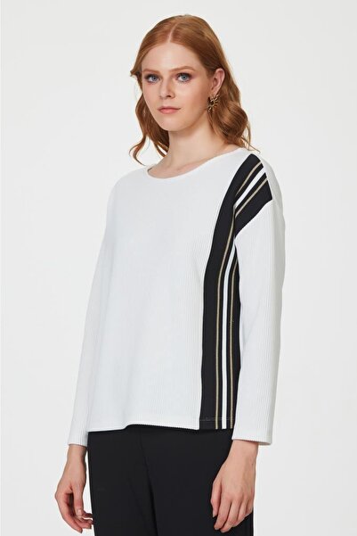 İKİLER Önü Sim Şeritli Uzun Kol Triko Bluz 223-1711