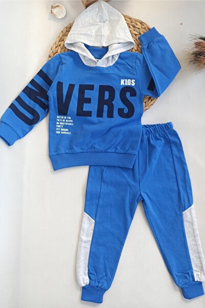 dubi baby Mavi Vers Yazılı Ikili Çocuk Eşofman Takım 1-2-3-4-5 Yaş