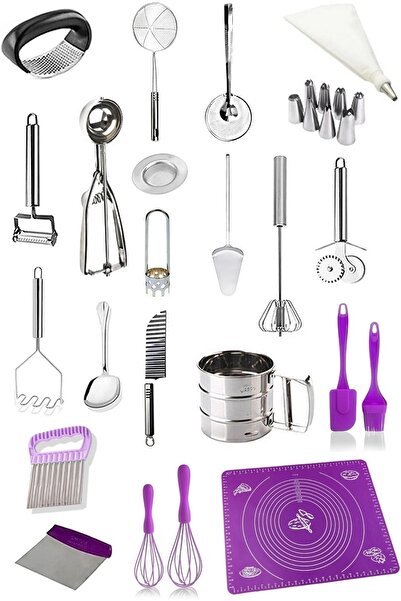 Trouvaille 22 Parça Üst Kalite Mutfak Çeyiz Servis Maşa Seti Pratik Mutfak Seti Çırpıcı Pasta Seti