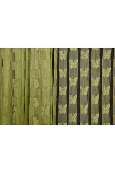 AKÇA TEKSTİL Butterfly Model Green Color Rope Curtain Ready-made Buttons Sewn Rope Curtain 300*280 cm