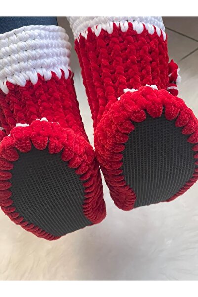 Gönülden Tasarım Noel Baba Christmas Yılmaşı Panduf Ev Içi Botu Peluş Kaydırmaz Keçe Taban Çocuk Anne Baba