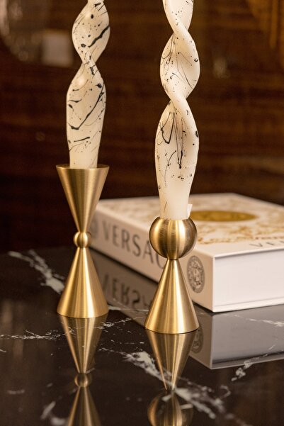 LUKREA Pirinç El Yapımı Bodur Konik Mumluk Ottawa Ikili Set