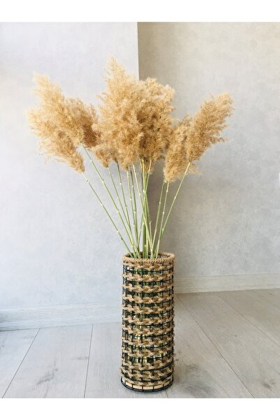 Asenya Hasır Örgü Vazo 30 cm Ters Örgülü Tasarım Vazo Çiçeklik Yapay Çiçek Va...