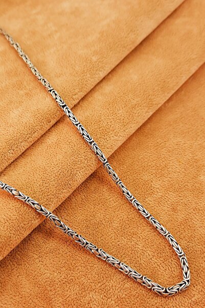 Güzel Gümüşçülük 925 Ayar Gümüş El Işi 3 Mm Erkek Kral Zincir Kolye