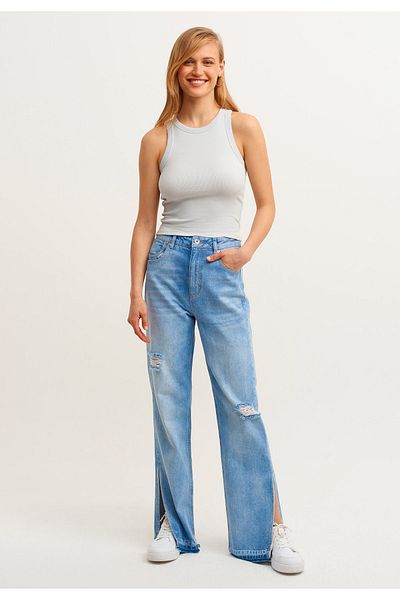 MİSS M.A.T FASHİON Women's Light Gray Ribbed T-Shirt Halter Neck Knitted Undershirt
