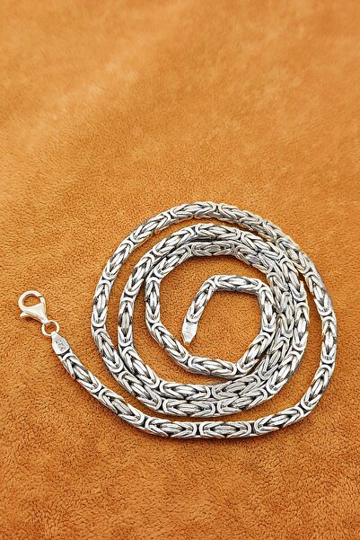 Güzel Gümüşçülük 925 Ayar Gümüş El Işi 4,5 Mm Erkek Kral Zincir Kolye