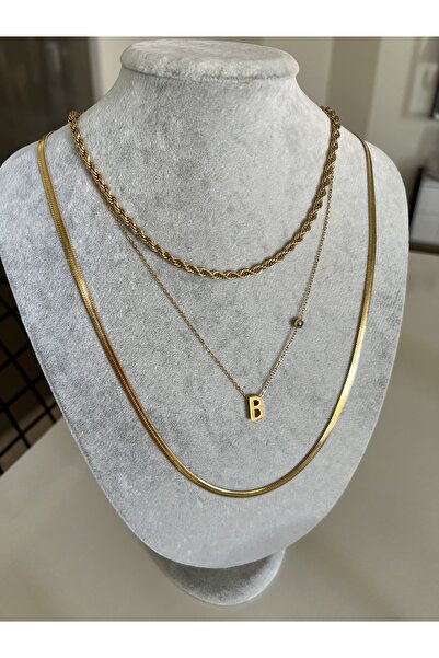 SU PERİSİ TAKI BİJUTERİ Gold Çelik Kararmaz B Harf Kolye