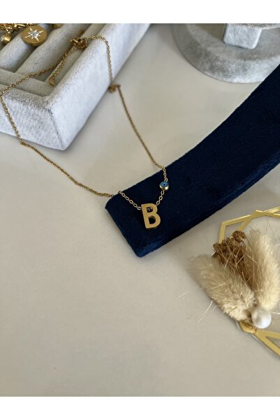 SU PERİSİ TAKI BİJUTERİ Gold Çelik Kararmaz B Harf Kolye