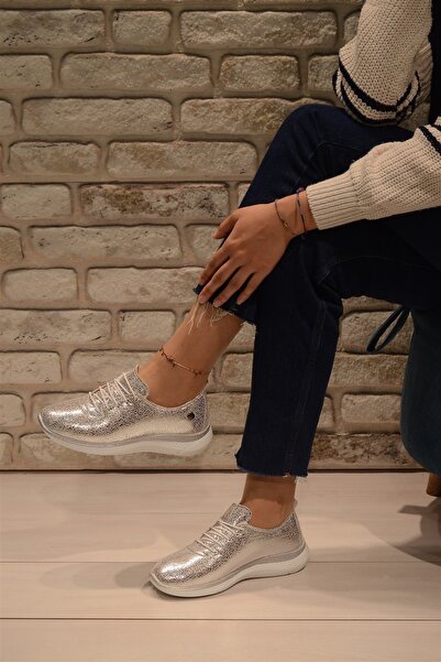 Isy Kadın Lame Taş Baskılı Ortopedi Deri Spor Ayakkabı