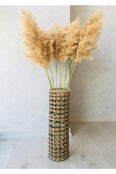 Asenya Hasır Örgü Vazo 40 Cm Ters Örgülü Tasarım Vazo Çiçeklik Yapay Çiçek Va...