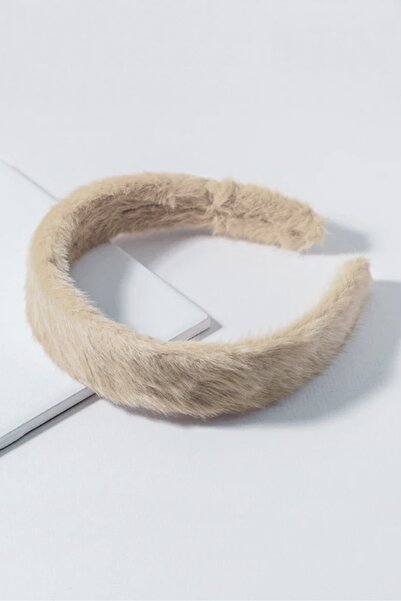 H&E DESIGN Kadın Bej Teddy Tüylü Peluş Taç