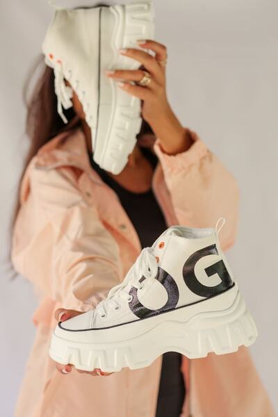 Guja Monsta Keten Materyal Eva Taban Beyaz Kadın Uzun Sneakers G22k315