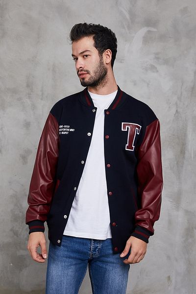 Sporting Men's Navy Blue Claret Red Relaxed Cut College Coat
