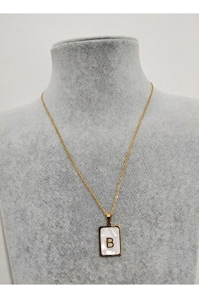 AKSESUARIM Kadın Sedef Taşlı Çelik Harf Kolye