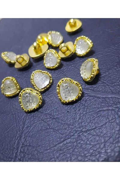İMREN AKSESUAR Yellow Metallized Heart Shaped Bottom Foot Button 1 cm 1 Pack 8 Pieces