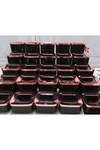 VİP AHMET Luxury Set of 5 Black Copper 20 Pieces - Square Storage Container