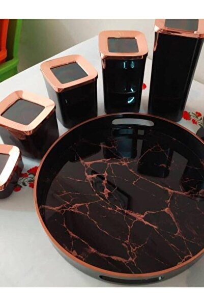 VİP AHMET Luxury Set of 5 Black Copper 20 Pieces - Square Storage Container