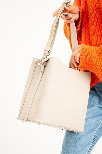 Just Polo حقيبة كتف وحقيبة كروس نسائية ذات لون حجري مكونة من 5 أقسام وحزامين ...