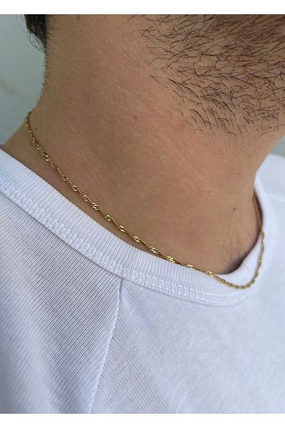 fullcontrol Men's Gold Color Unisex Thin 45 Cm Singapore Stud Necklace