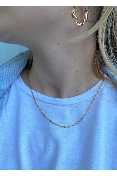 fullcontrol Men's Gold Color Unisex Thin 45 Cm Singapore Stud Necklace