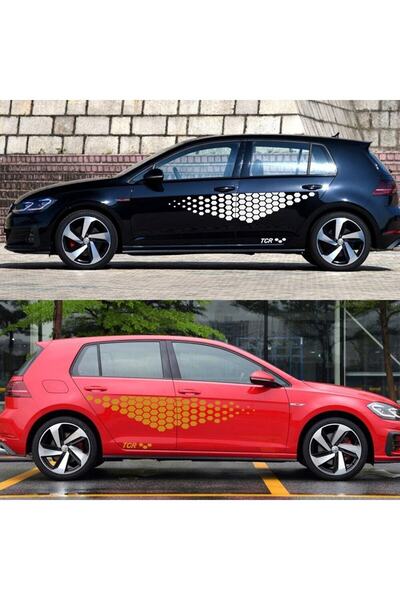 Vegatasarım Oto Araba Yan Kapı Sticker Çıkartma - Petek - Golf / Polo Yeni-beyaz