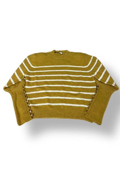 Dilvin 10106 Πουλόβερ με ριγέ με επένδυση με λαιμόκοψη - μουστάρδα