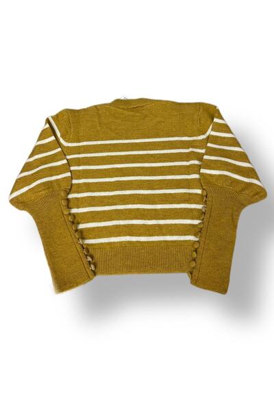 Dilvin 10106 Πουλόβερ με ριγέ με επένδυση με λαιμόκοψη - μουστάρδα